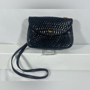 4053: Vintage Bally Quilted Leather Crossbody Bag Black Gold Hardware